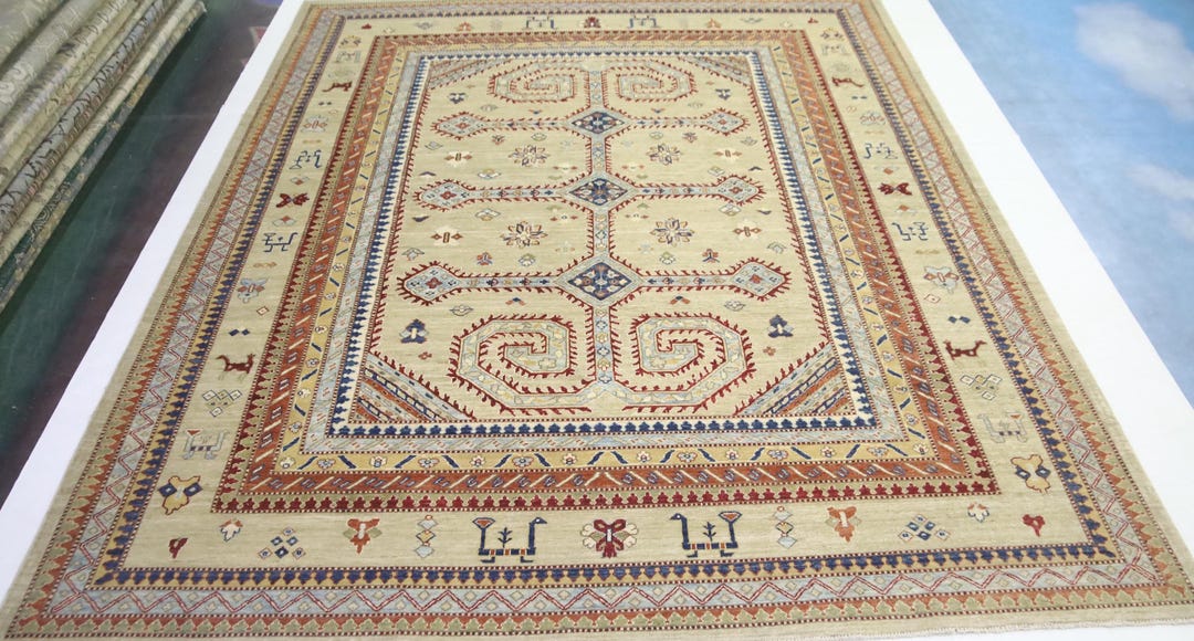 Beige 9x12 Chobi Area Rug - Afghan Hand Made Geometric Fine Quality ...