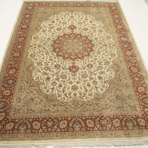 7x10 Beige Persian Style Area Rug - Medallion Hand Made Floral High Quality Wool Rug - Traditional Rug - Oriental Rug - Living Room Rug