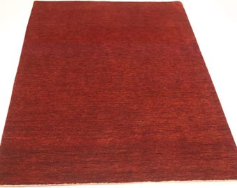 5x7 Rust Gabbeh Wool Rug - Afghan Hand Knotted Striped Lori Baft Rug