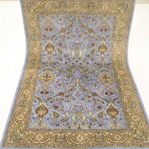 4x6 Ft Oriental High Quality Area Rug, Blue Gray Persian Style Hand Knotted Floral Wool Rug, Traditional Rug, Bedroom Rug, Study Room Rug