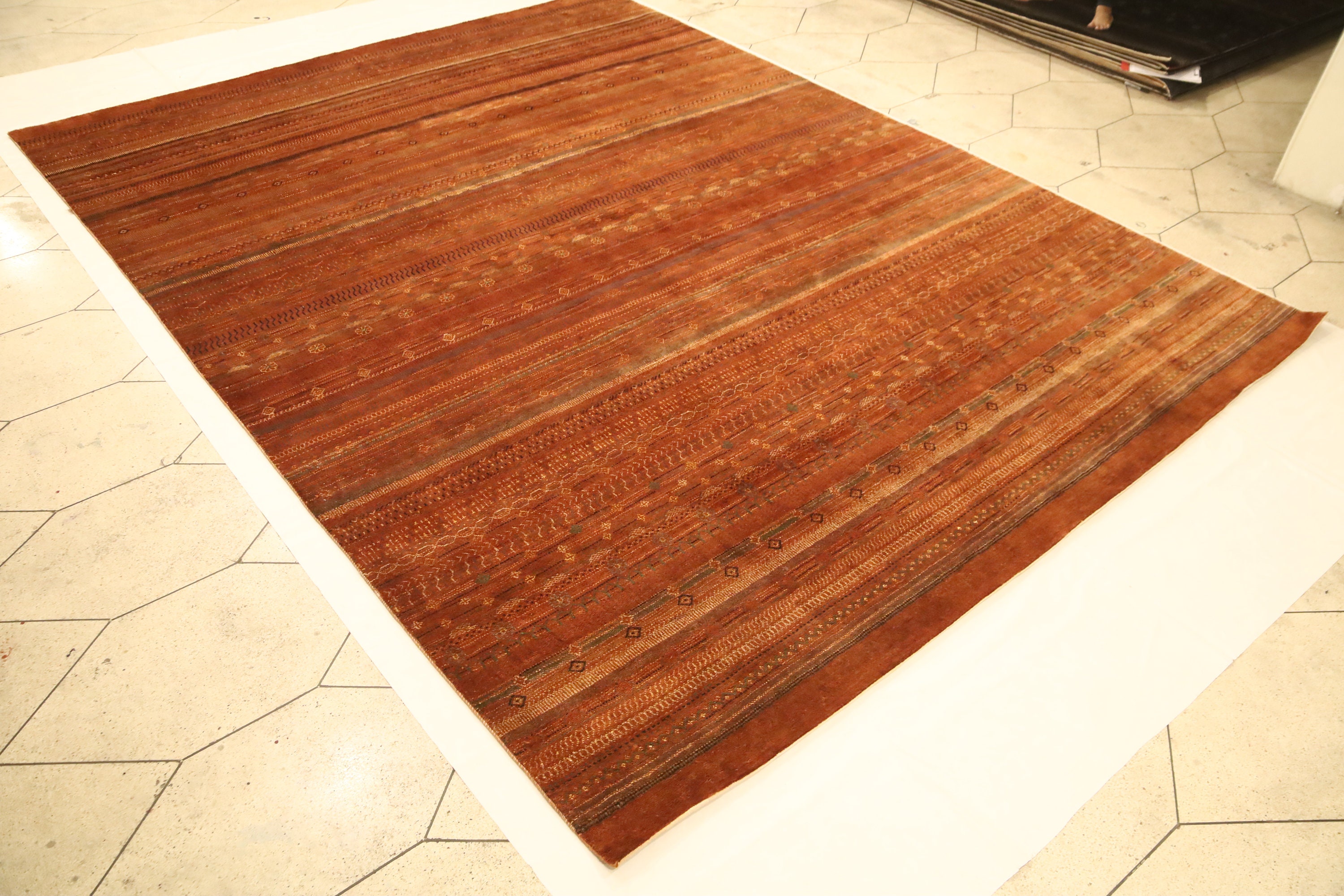 10x13 Ft Gabbeh Area Rug - Rust Afghan Hand Made Striped Organic Dye ...