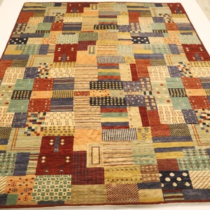 Multicolor 9x12 Feet Gabbeh Area Rug - Afghan Hand Knotted Oriental Veg Dye Wool Rug - Farmhouse Rug - Decorative Rug - Dining Room Rug
