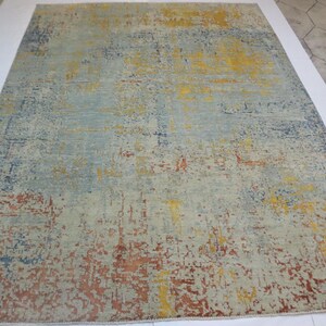 9x12 Abstract Area Rug - Light Blue Afghan Handmade Modern Silk Touch Wool Rug - Contemporary Rug - Art Rug - Living Room Rug - Bedroom Rug