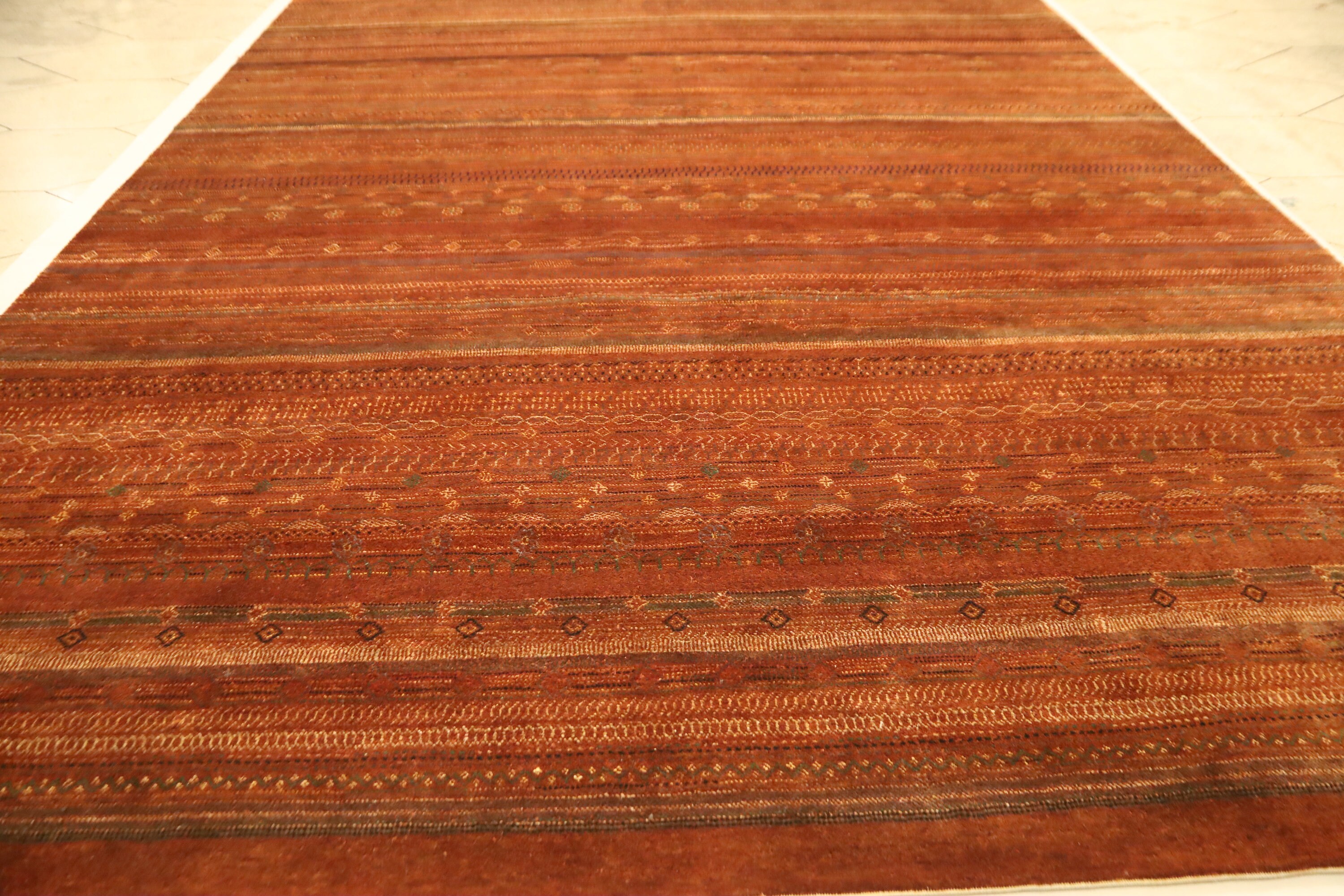 10x13 Ft Gabbeh Area Rug - Rust Afghan Hand Made Striped Organic Dye ...