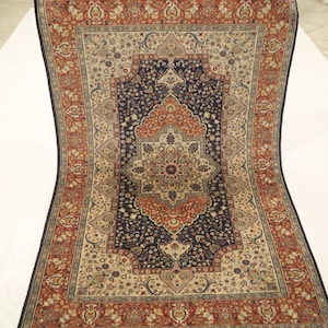 5x7 Floral Oriental Area Rug - Rust Blue Persian Style Hand Knotted Traditional High Quality Wool Rug - Bedroom Rug - Living Room Rug