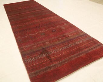 Czerwony 8-stopowy dywanik Gabbeh - afgański ręcznie robiony dywanik z pluszu z wełny plemiennej - dywanik do przedpokoju - dywanik do sypialni - dywanik do przedpokoju - dywanik do kuchni