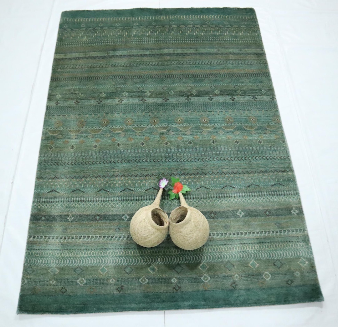 Light Green 5x7 Gabbeh Area Rug - Afghan Hand Knotted Tribal Lori Baft ...
