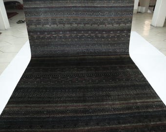 7x10 Black Gabbeh Wool Rug - Afghan Hand Knotted Striped Tribal Rug