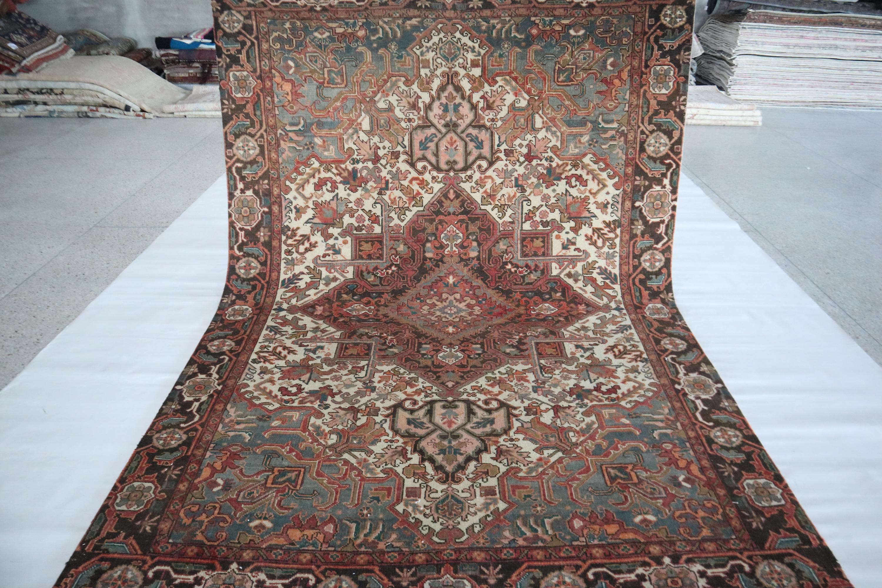 6x9 Vintage Heriz Area Rug Rusty Red Persian Style