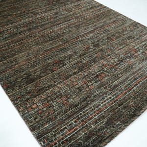 6x8 Ft Gabbeh Area Rug, Natural Brown Afghan Hand Knotted Geometric Thick Pile Wool Rug, Tribal Rugs, Bedroom Rug, Living Room Rug, Dorm Rug