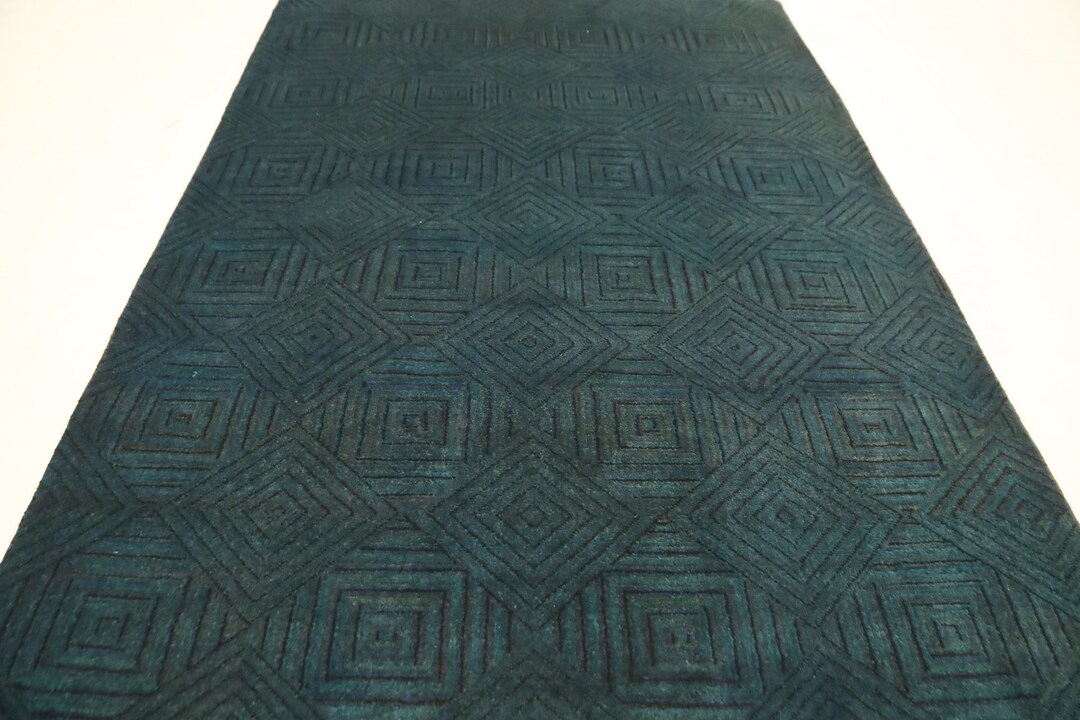 5x7 Ft Gabbeh Area Rug - Blue Green Afghan Hand Knotted Geometric Veg ...