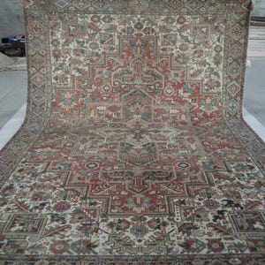 9x12 Ft Heriz Vintage Area Rug - Muted Red Persian Style Hand Knotted Geometric Low Pile Wool Rug - Antique Rug - Living Room Rug - Wool Rug