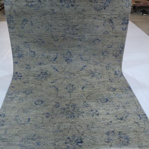 4x6 Ft Floral Abstract Area Rug, Gray Blue Afghan Hand Knotted Modern Silk Touch Wool Rug, Contemporary Rug, Bedroom Rug, Study Room Rug