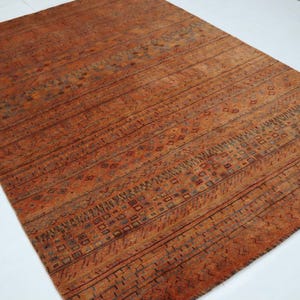 Orange 6x8 Ft Gabbeh Area Rug, Afghan Hand Knotted Geometric Motif 100% Wool Rug, Tribal Rugs, Bedroom Rug, Living & Dining Room Rug