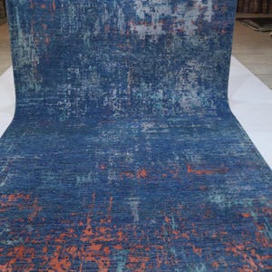Tapete abstrato 7x10 - Tapete de lã azul afegão feito à mão contemporâneo com toque de seda - Tapetes modernos - Tapete de arte - Tapete de sala de estar - Tapete de sala de jantar