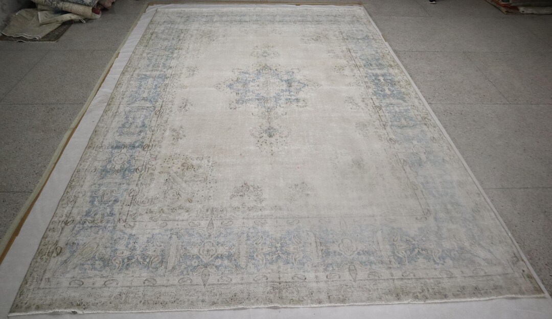10x16 Feet Vintage Oriental Area Rug, Muted Brown Persian Style Hand ...