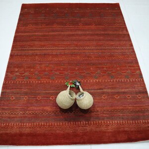 6x8 Ft Gabbeh Area Rug, Orange Rust Rug, Afghan Hand Knotted Thick Pile Wool Rug, Striped Rug, Tribal Rugs, Bedroom Rug, Office Rug, Rugs