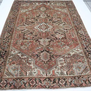 8x11 Vintage Heriz Area Rug - Muted Red Persian Style Hand Made Geometric Low Pile Wool Rug - Antique Rug - Traditional Rug - Bedroom Rug