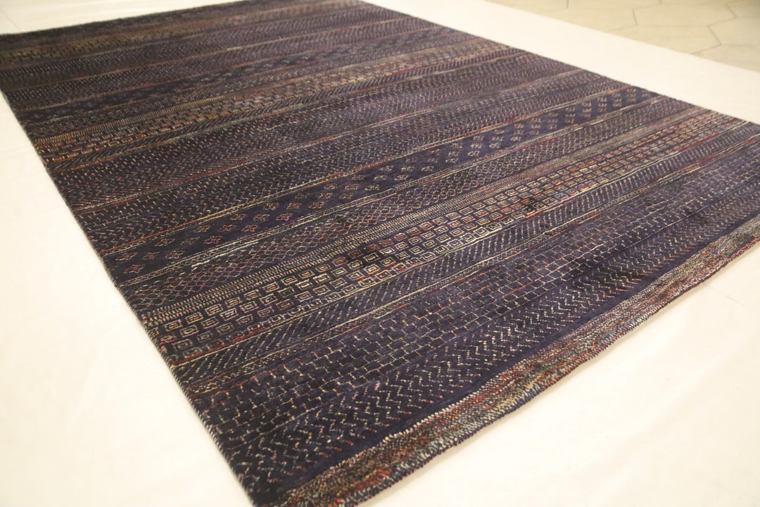 Navy Blue 7x10 Feet Gabbeh Area Rug - Afghan Hand Made Tribal Organic ...
