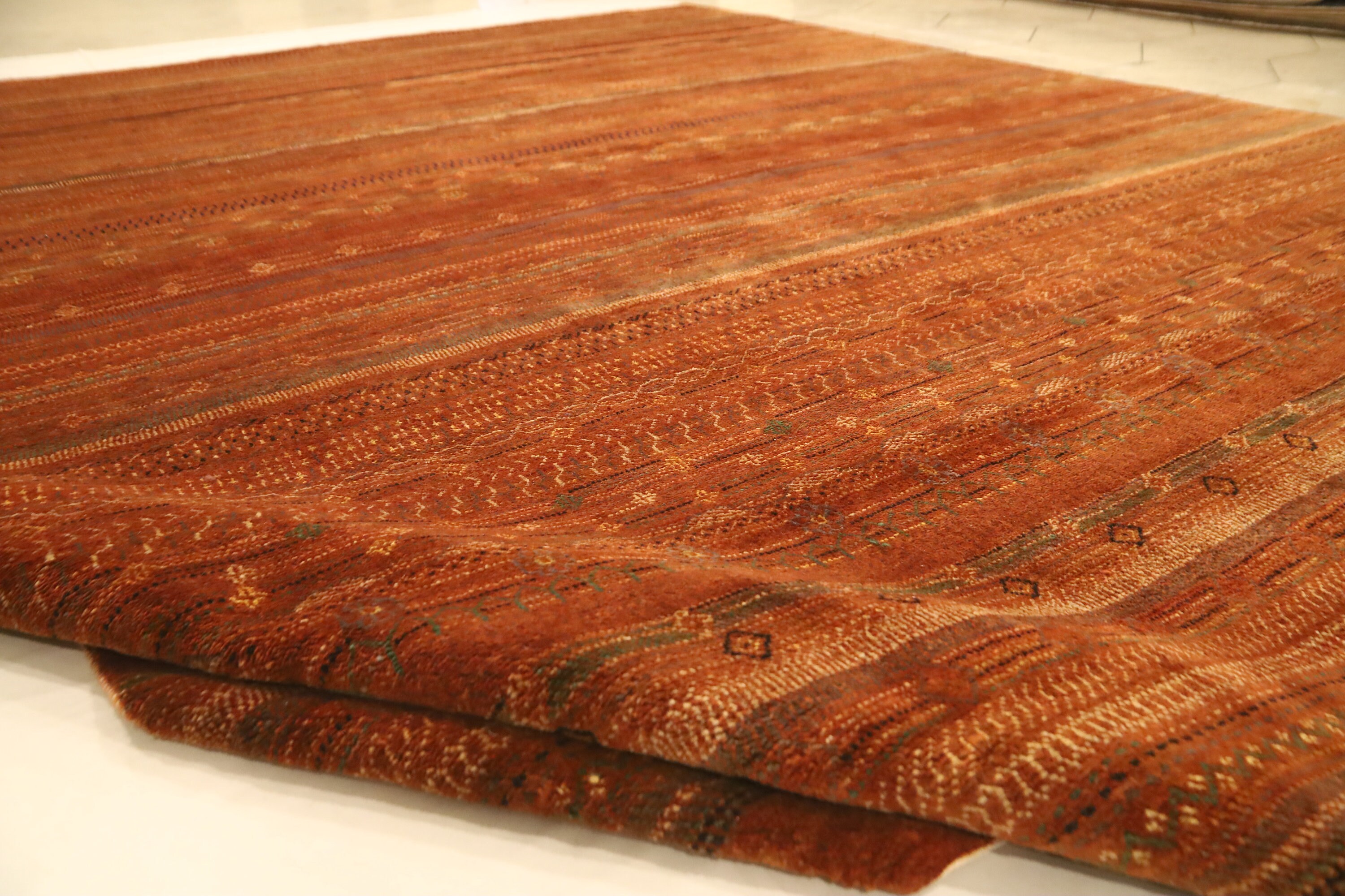 10x13 Ft Gabbeh Area Rug - Rust Afghan Hand Made Striped Organic Dye ...