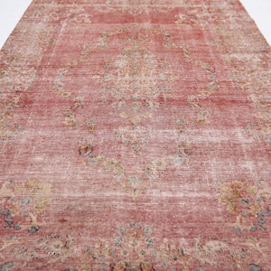 Red 6x9 Kerman Area Rug - Vintage Persian Style Handmade Distressed No Pile Wool Rug - Faded Rug - Muted Rug - Antique Rug - Unique Rug