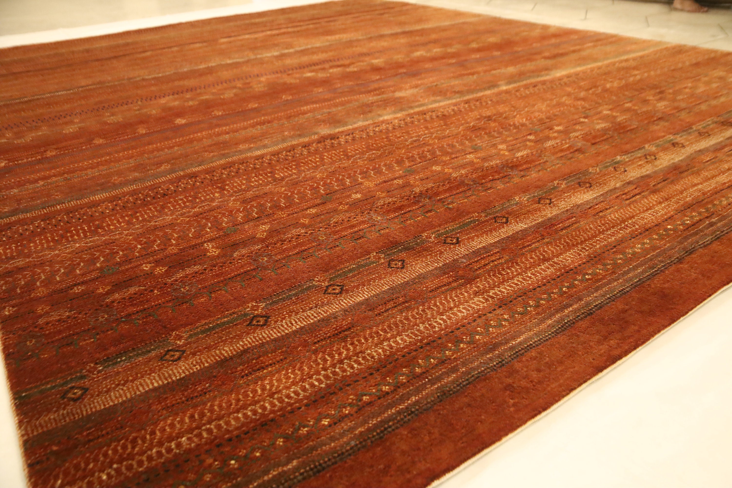 10x13 Ft Gabbeh Area Rug - Rust Afghan Hand Made Striped Organic Dye ...