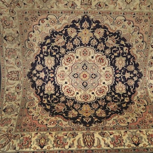 5x5 Oriental Square Area Rug - Dark Blue Persian Style Hand Knotted Medallion High Quality Wool Rug - Entryway Rug - Bedroom Rug - Foyer Rug