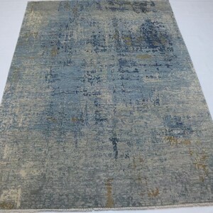 6x8 Modern Abstract Area Rug - Gray Blue Afghan Handmade Distressed Design Silk Touch Wool Rug - Contemporary Rug - Bedroom Rug - Office Rug