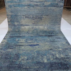 7x10 Abstract Modern Area Rug - Gray Blue Afghan Handmade Contemporary Silk Touch Wool Rug - Art Rug - Aesthetic Rug - Unique Rug - Wool Rug