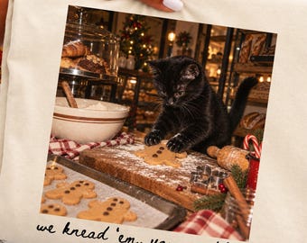 Christmas Baking Cat Shirt,Black Cat Bakery Tee,Kitty Biscuits Shirt,Gingerbread Cookie Shirt,Funny Cat Lover Gift, Funny Cat Sourdough
