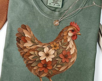 Floral Chicken Shirt, Chicken Lover Gift, Cottagecore Hen Tee,Country Farmhouse Chicken T-Shirt, Backyard Chicken Mom Gift