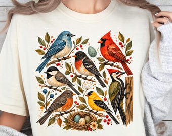 Vintage Backyard Birds Shirt,Cardinal Bluebird Robin Woodpecker Shirt,Bird Watcher Lover Gift,Botanical Nature Lover Gift, Cottagecore Shirt