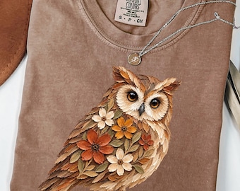 Floral Owl Shirt,Owl Lover T-Shirt,Cottagecore Bird Lover Tee,Boho Nature Shirt,Vintage Botanical Owl Tee for Her,Forestcore Owl Gothic Top