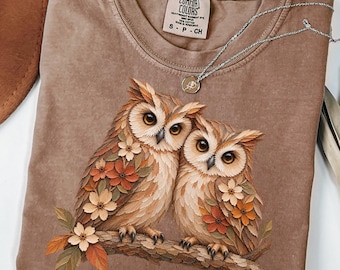 Floral Owl Shirt,Owl Lover Shirt,Cottagecore Bird Lover,Boho Nature Shirt,Vintage Botanical Owl for Her,Forestcore Owl Gothic Top,Woodland