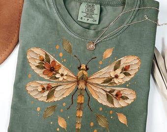 Dragonfly Nature Shirt,Gardening Tee,Dandelion Tee,Botanical Shirt, Dragonfly Lover Gifts, Entomology,Womens Dragonfly Floral Tshirt