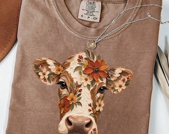 Floral Cow Shirt, Wildflower Cow Graphic Tee, Cottagecore Farm Animal T-Shirt, Western Cow Lover Gift, Boho Country Shirt, Cute Farm Tee