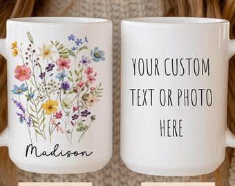 Personalized Wildflower Mug,Custom Photo Mug,Birthday Gift for Her,Mom,best Friend,Christmas Gifts,Customizable Text & photo mug