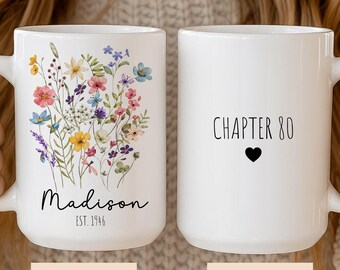 Personalized 80th Birthday Mug for Women,Chapter 80 Mug,Custom Name Floral Mug,Born in 1946 Gift,80th Milestone Birthday Gift for Grandma