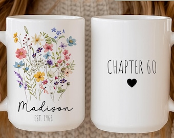 Personalized 60th Birthday Mug for Women, Chapter 60 Mug, Custom Name Floral Mug, Born in 1966 Gift, 60th Milestone Birthday Gift for Her