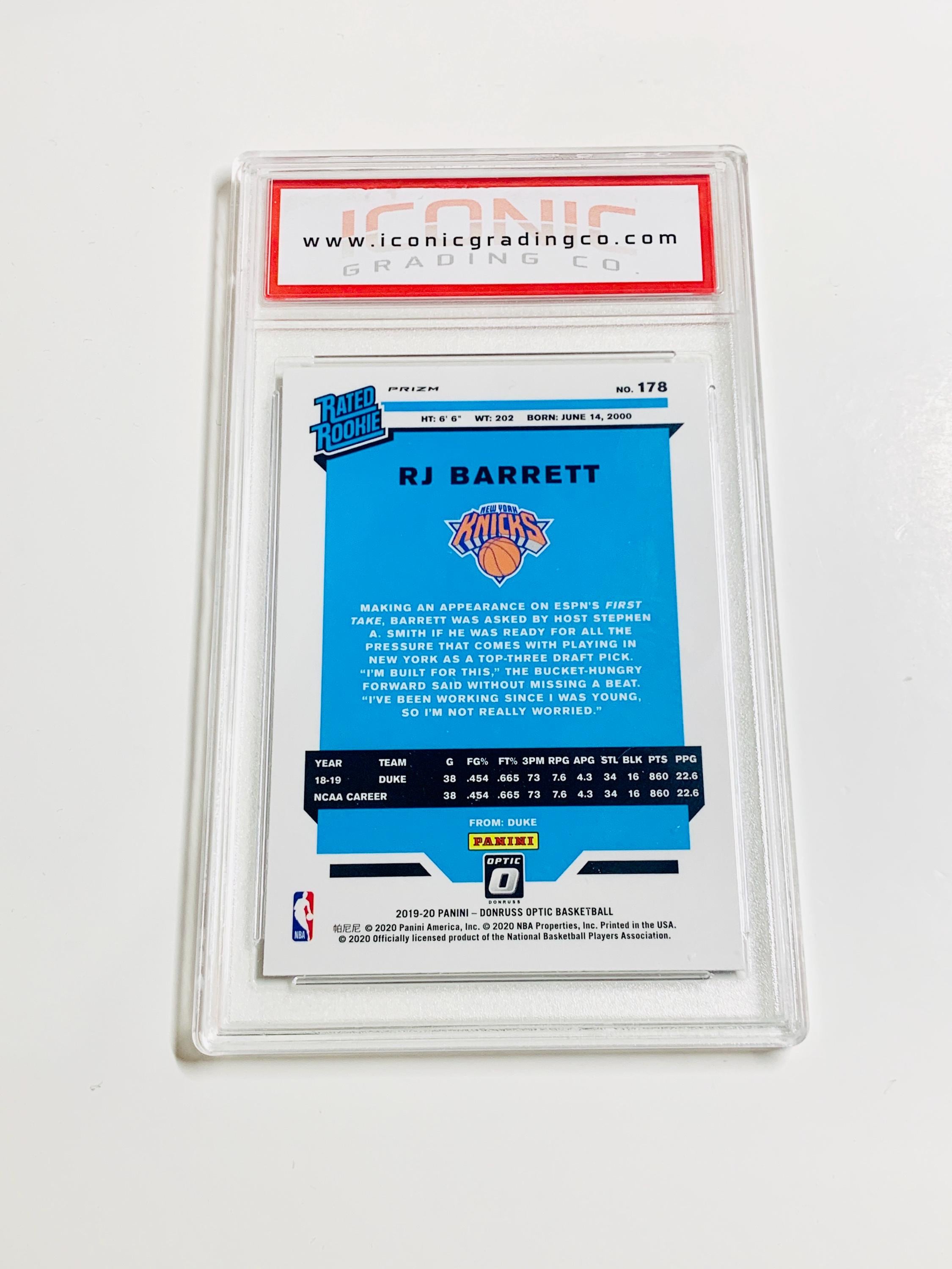 GRADED 10 RJ BARRETT Rookie Card 2019 Panini Donruss Optic Purple 