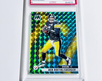GRADED 10 BEN ROETHLISBERGER 2025 Mosaic Green Mosaic #9 “Super Bowl” Pittsburgh Steelers Pristine Card