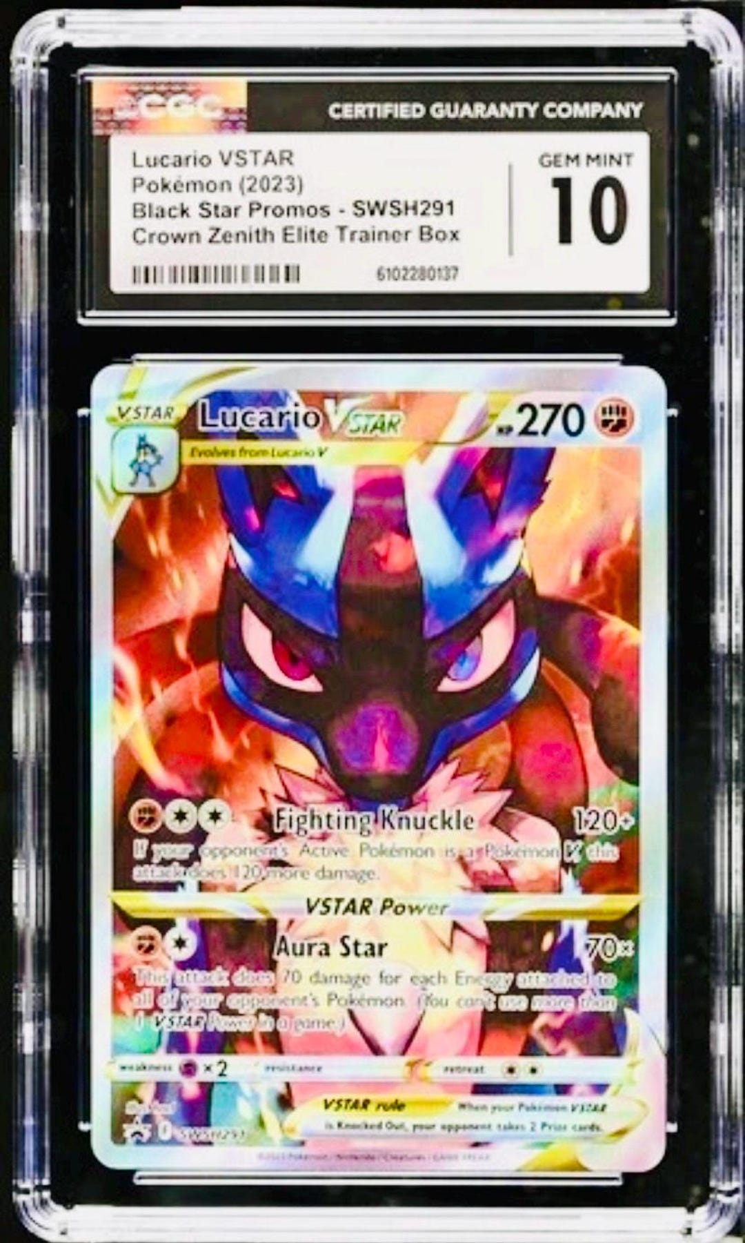 CGC 10 LUCARIO VSTAR Full Art Swsh291 Crown Zenith Elite Trainer
