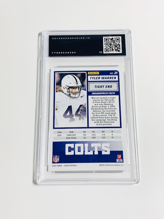 GRADED 10 TYLER WARREN Rookie Card 2025 Score #21 Indianapolis