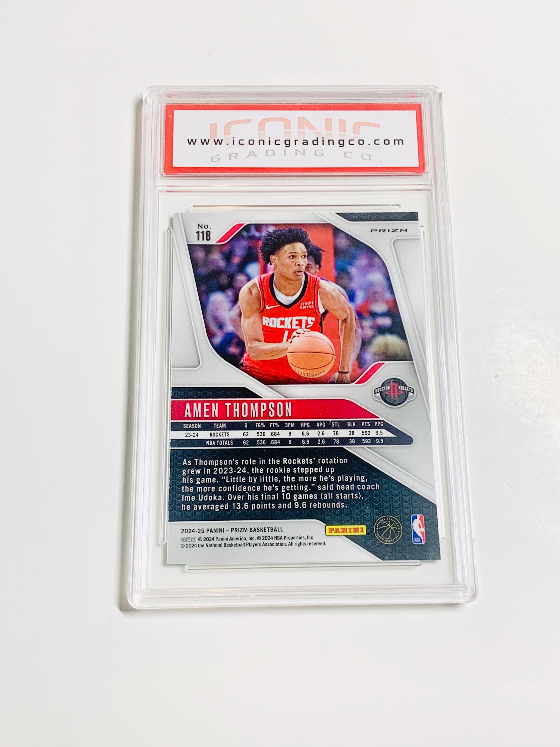 GRADED 10 AMEN THOMPSON 2024 Prizm Green Ice #118 Houston Rockets 