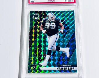 GRADED 10 WARREN SAPP 2025 Mosaic Green Mosaic #68 Las Vegas Raiders Pristine Card