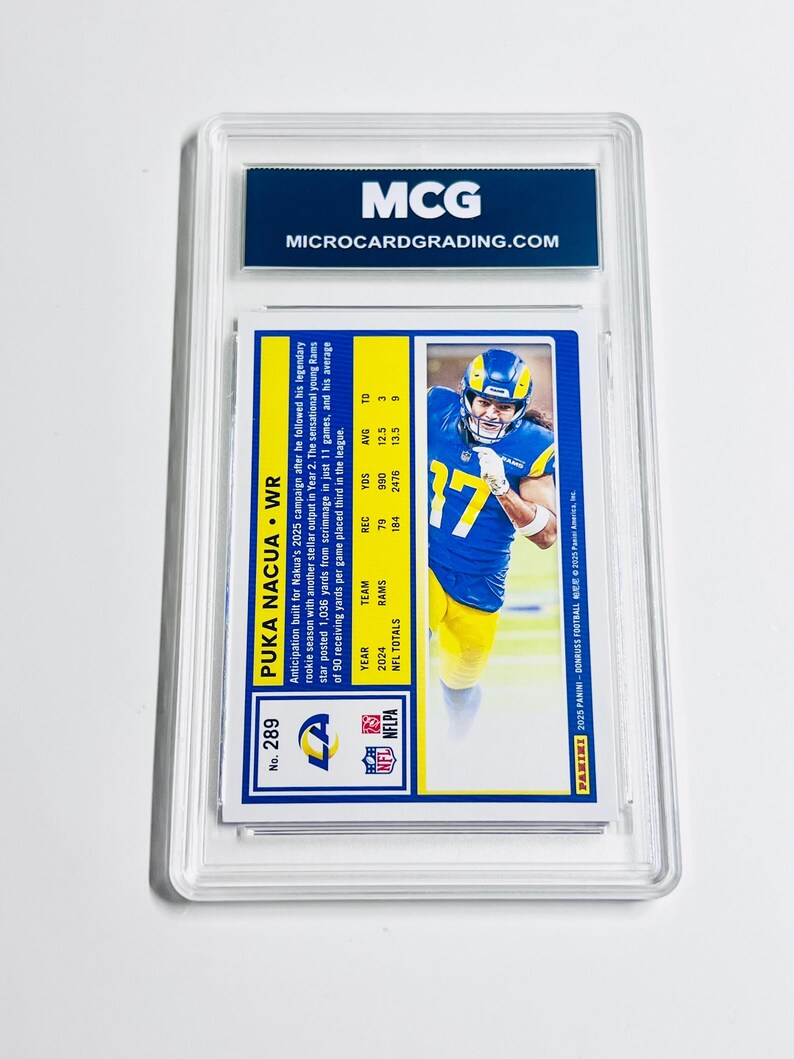 BETYGSÄTTNING 10 PUKA NACUA 2025 Donruss Press Proof Lila #289 Los Angeles Rams Kort Gem Mint bild 2
