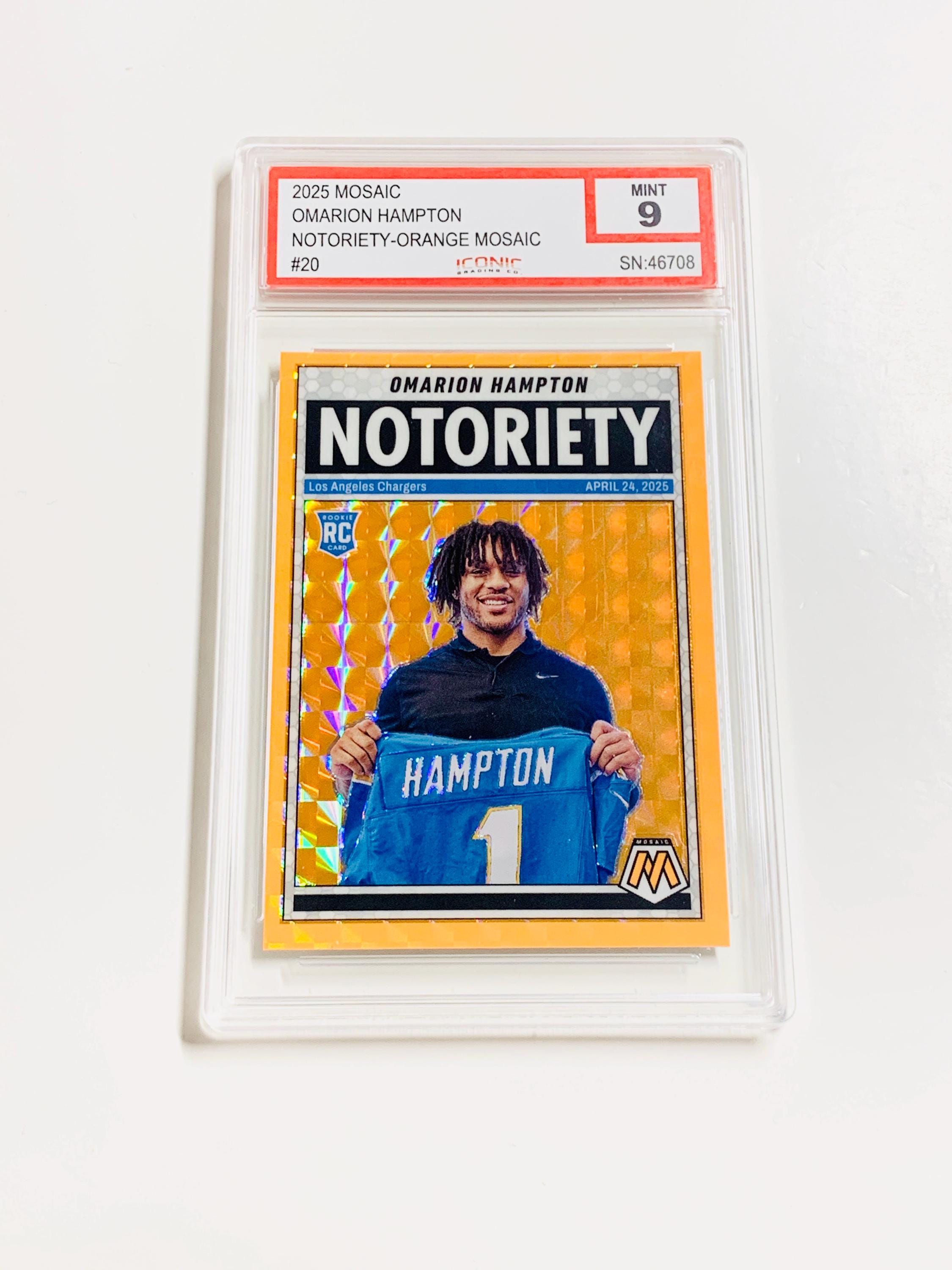 GRADED OMARION HAMPTON Rookie Card 2025 Mosaic Notoriety - Orange