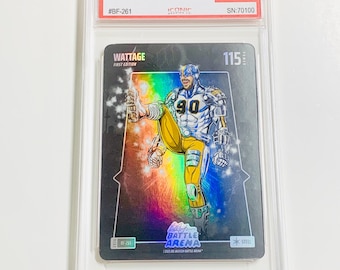 CALIFICACIÓN 10 TJ WATT “Wattage” Primera Edición Battle Foil 2025 Bo Jackson Battle Arena Steel #BF261 Tarjeta impecable de los Pittsburgh Steelers