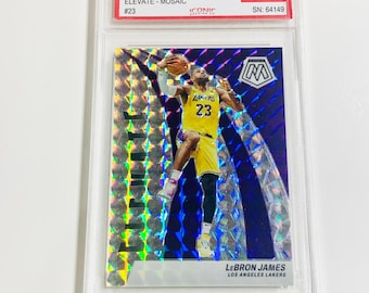GRADED 10 LeBRON JAMES 2023 Mosaic Elevate - Silver Mosaic Prizm #23 Los Angeles Lakers PRISTINE Card