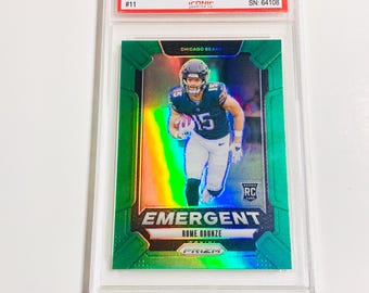 Tarjeta de novato ROME ODUNZE CALIFICADA 10 2024 Prizm Emergent - Verde Prizm #11 Chicago Bears Pristine Card